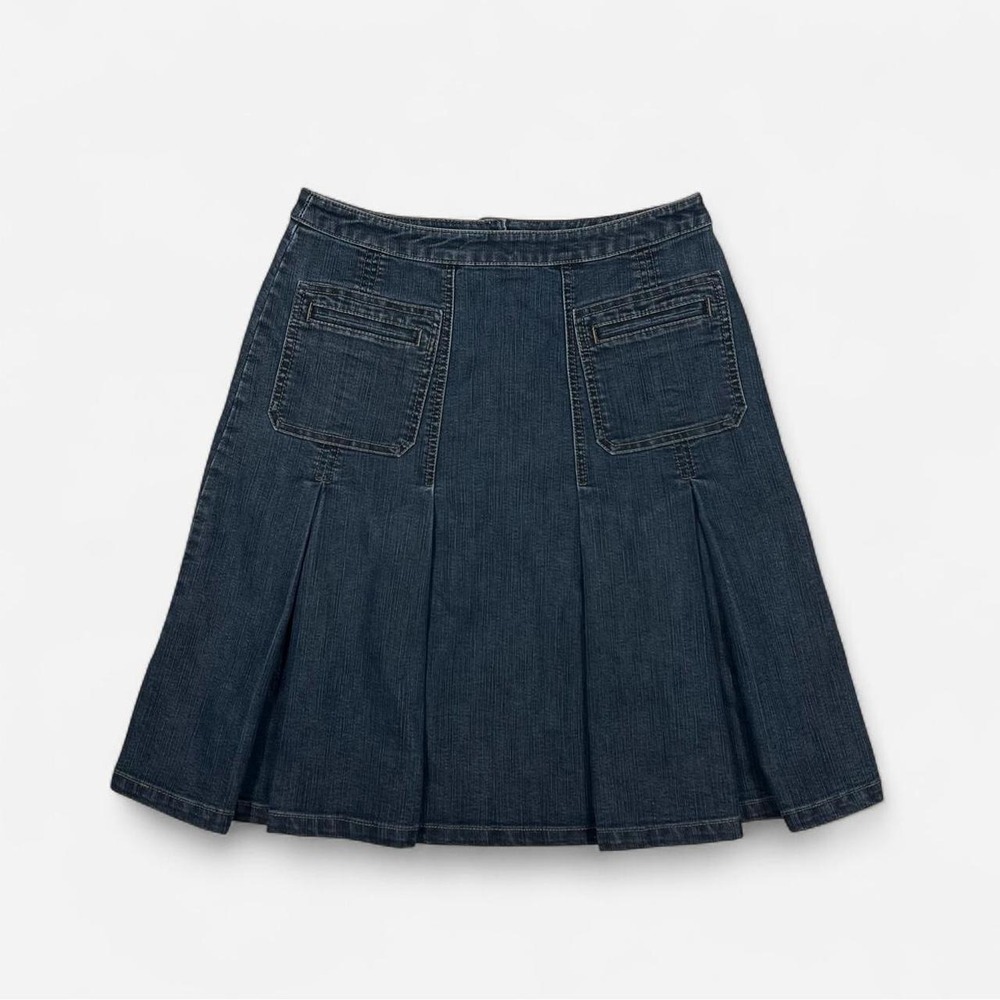 City DKNY Pleated Denim Mini Skirt Vintage Y2K 2000s Cotton